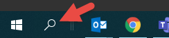 A picture of the windows dashboard and an arrow highlighting the search icon