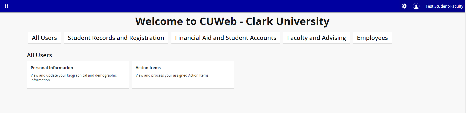 Screenshot of updated CU Web langing page
