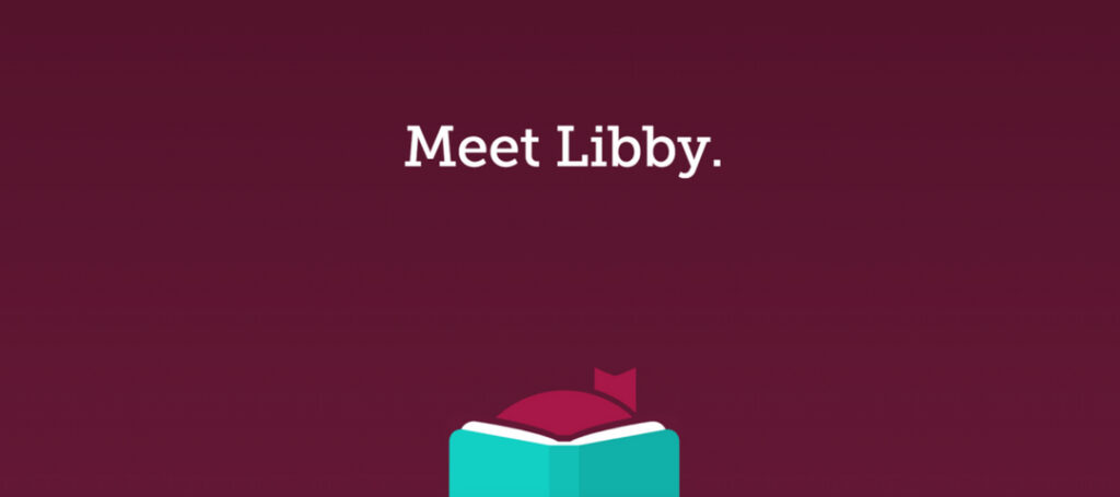 Dark purple background with teal book logo. Text reads Meet Libby.