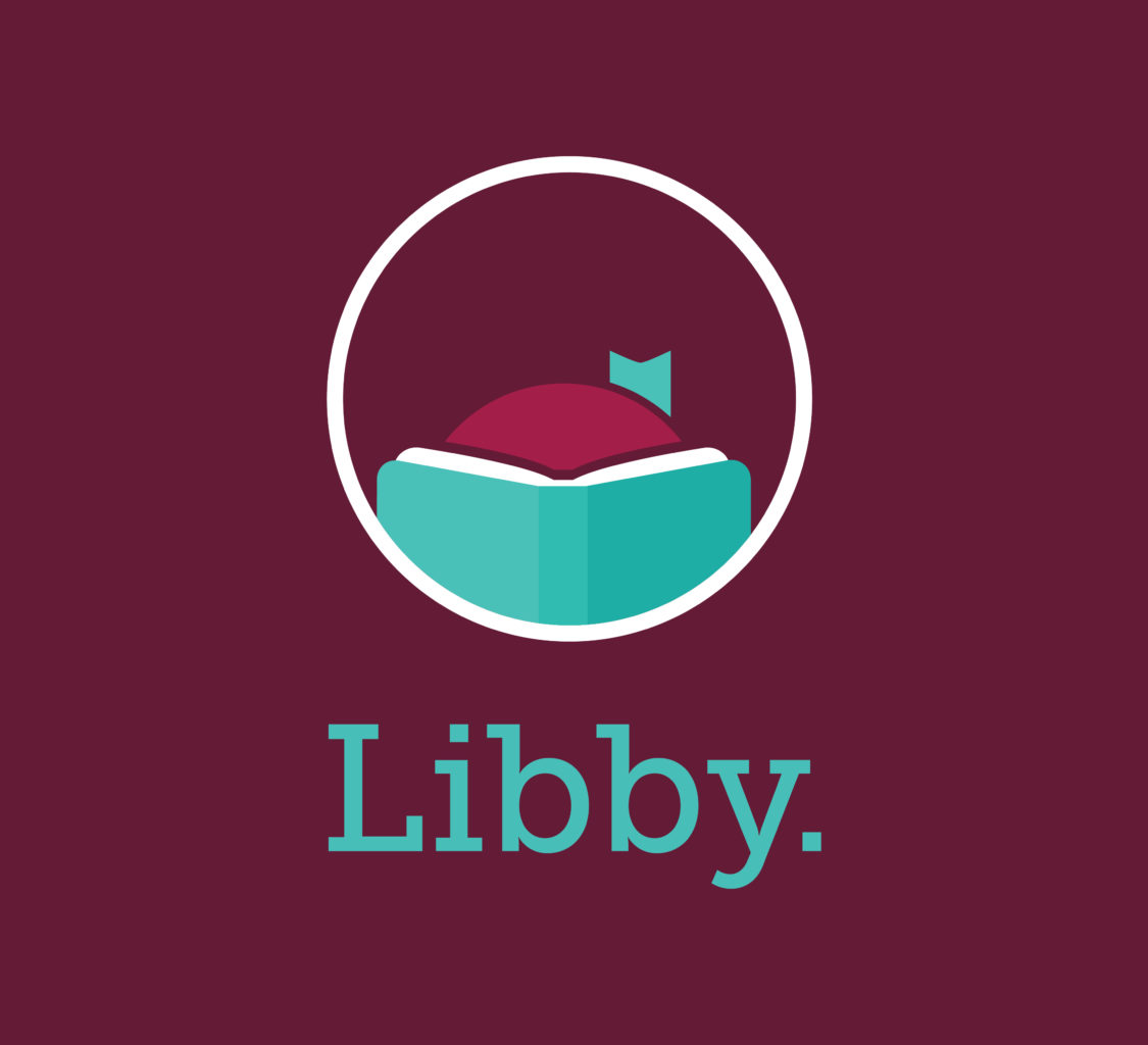 Dark purple background shows logo of a book inside a circle. Text reads Libby.